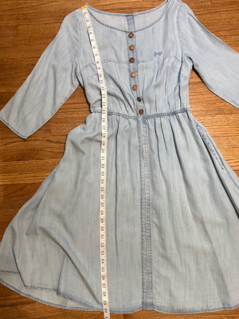 New Light Wash Denim Midi Dress with Button Front - Picture 7 of 13